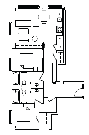 Floor plan for 2 beds, 2 baths, 920 sqft